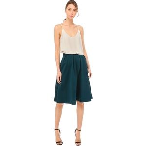 Lumiere Teal High Waist Side Zip Pleated Swing Midi Skirt